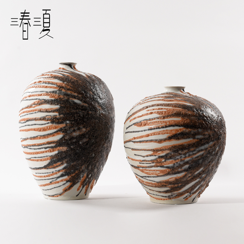 I and contracted manual grey orange hand - made ceramic vase flower implement new Chinese style table example room porch art furnishing articles