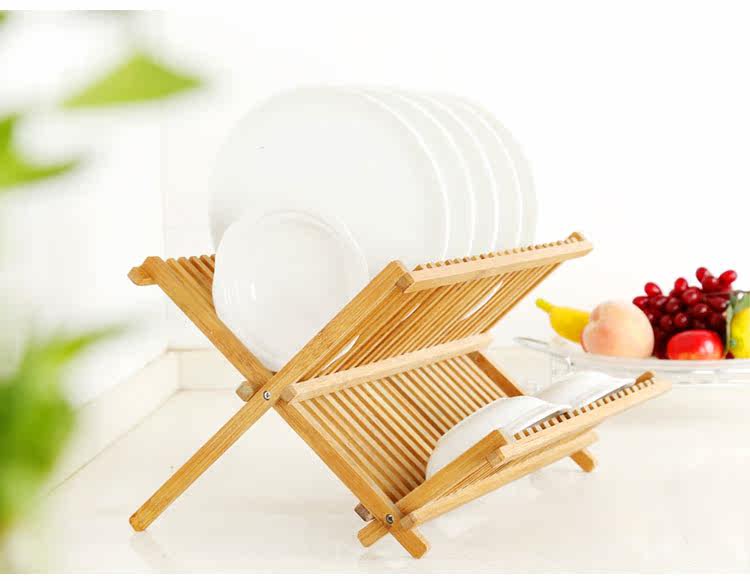 折叠沥水架 竹子厨房收纳置物架餐具收纳架双层实木晾碗架