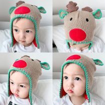 Baby hat autumn and winter warm tide girl 0-1-2 years old 3 Christmas cute male and female baby ear cap