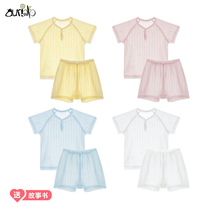 Childrens air conditioning suit Summer thin section ultra-thin short sleeve baby pyjamas girlspure cotton summertime boys home clothes