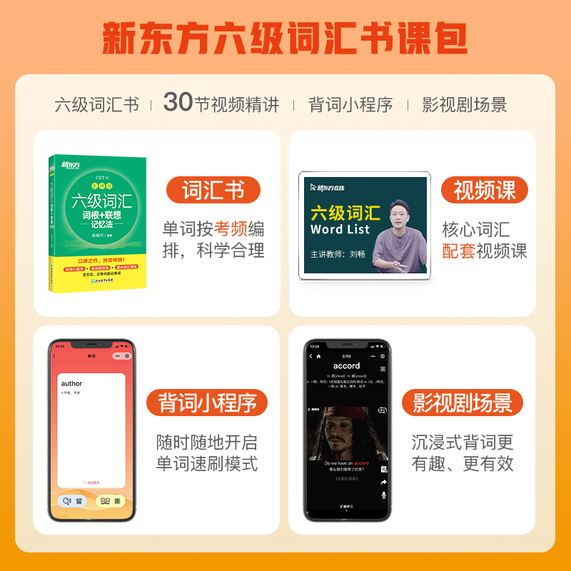 备考2022年9月英语六级 新东方六级词汇乱序版单词书课包 词根+联想记忆法俞敏洪著 大学6级考试英语真题备课资料CET6英语考试词汇