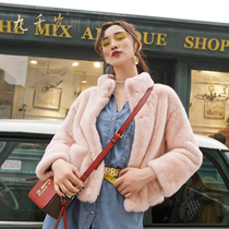 Nine-year-old imported velvet mink fur pink mink coat womens short collar big pocket whole Marten jacket