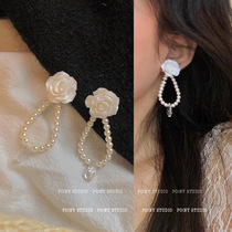 Super fairy pearl flower earrings female senior French temperament long earrings earrings earrings