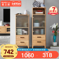 Solid wood TV cabinet side cabinet combination Nordic modern simple living room glass storage locker Household cabinet bucket cabinet