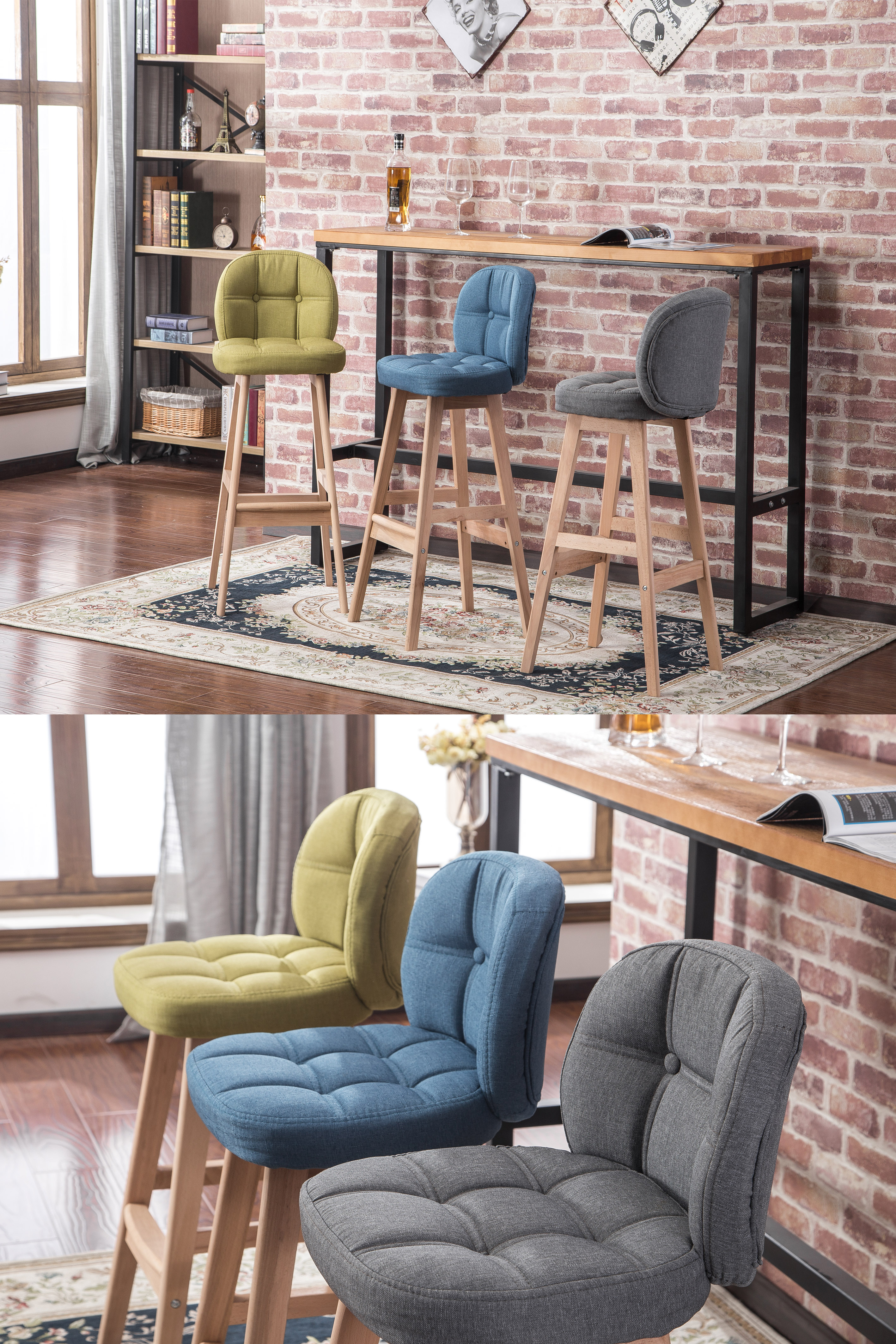 实木吧台椅子现代简约高脚凳靠背吧椅家用收银台酒吧凳北欧高凳子