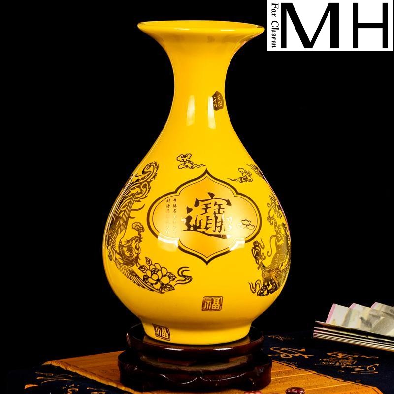 Spirit 's fox jingdezhen ceramic bottle gourd furnishing articles yellow maxim vase cb85 yellow home decoration