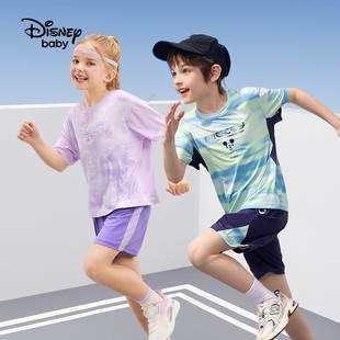 迪士尼童装男女童速干防晒短袖套装2024夏装新款儿童运动户外套装