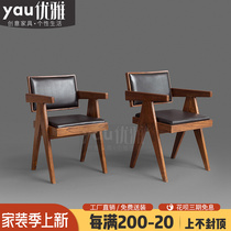 Chandigarh Solid Wood Armchair Minimalist Modern Designer Living Room Bookroom Genuine Leather Cushion Casual Chair Dining Chair