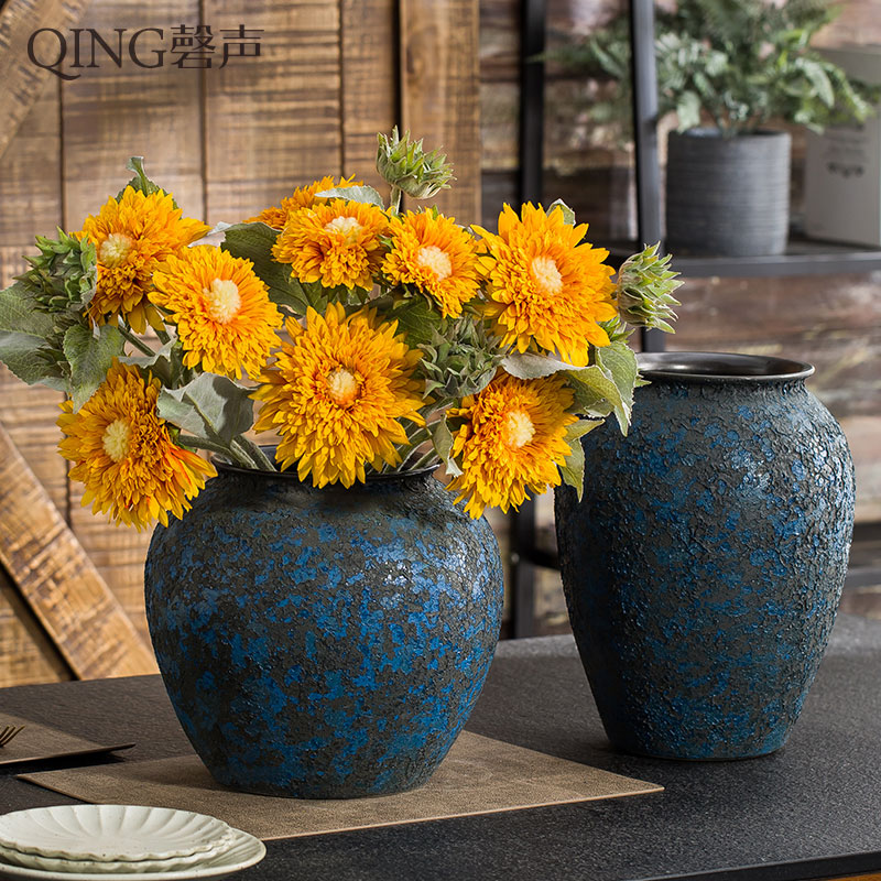 Ceramic vase furnishing articles dried flower arranging flowers sitting room decoration of Chinese style restoring ancient ways creative home desktop decorative pottery by hand