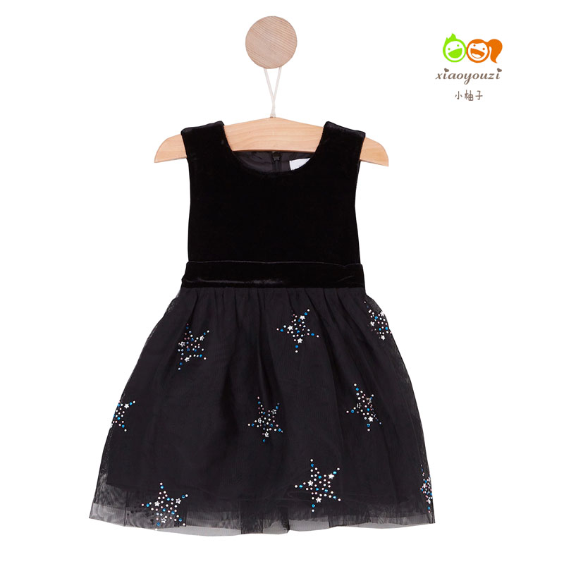 3 months -4 years old exported to France girls high-end velvet dress skirt female baby black with colored diamond mesh tutu skirt