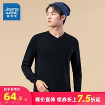 Zhen Weis v-neck slim sweater mens 2021 spring new mens base shirt pure cotton long-sleeved sweater Korean version