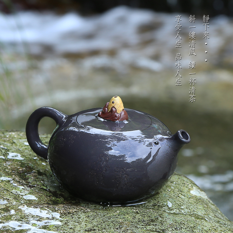 Mingyuan tea pot are it for yixing famous pure manual authentic undressed ore, black clay teapots household kung fu tea set