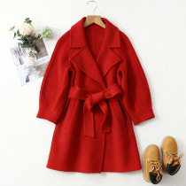 New girl double-sided woolen coat Korean autumn and winter girl top 12-year-old Red foreign wool coat