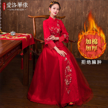 Toasting Bride 2021 New Winter Thick Wedding Weave Chinese Dress Wedding Dress Red Slim Show Hehe