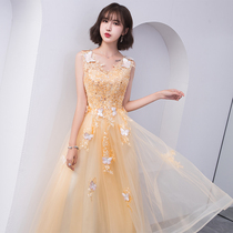 Banquet temperament evening dress female 2021 autumn bridesmaid dress new annual performance daily dress light dress