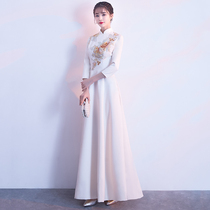 Banquet evening dress 2021 new autumn long Chinese modified cheongsam Womens annual performance wedding welcome etiquette