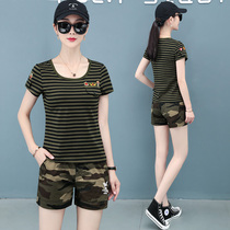 Camouflage suit women summer fashion military uniform short sleeve stripe T-shirt shorts 2020 new sports and leisure two-piece set