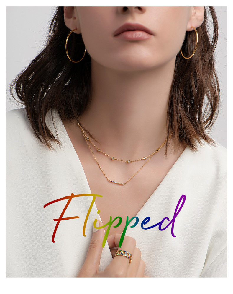 hefang jewelry/何方珠宝缤纷彩虹项链 925纯银女双层设计锁骨链