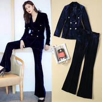 Annual meeting banquet host dress female 2021 spring and autumn new velvet suit suit socialite temperament trousers two-piece set