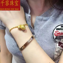 3D Hardgold Gold Gold Ball Bracelet Food 999 Transfer Pearl Christmas bell string pendant pure gold fashion woman