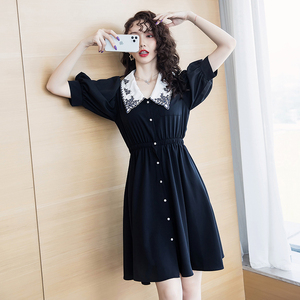 A-line dress with a New Style Embroidered Baby collar and slim waist