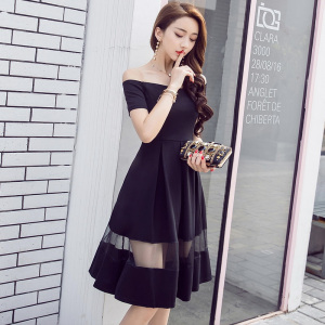 Fashionable Japanese and Korean summer new one shoulder black dress