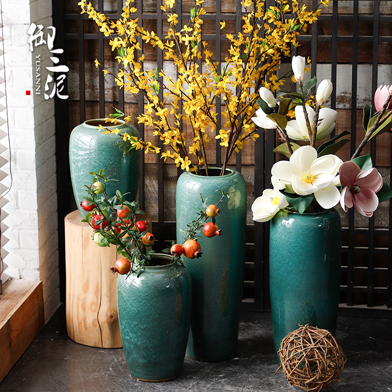 Dried flower color glaze up ceramic floor vase flower arranging modern European sitting room decoration to the hotel furnishing articles big vase