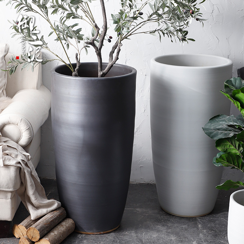 Nordic flowerpot vase I and contracted white black ceramic green plant hydroponic large - diameter cylinder indoor plant decoration