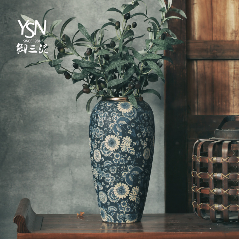 Mouths dried flowers mesa of blue and white vase continental Chinese style flower implement jingdezhen ceramic flower arranging flowers restore ancient ways furnishing articles