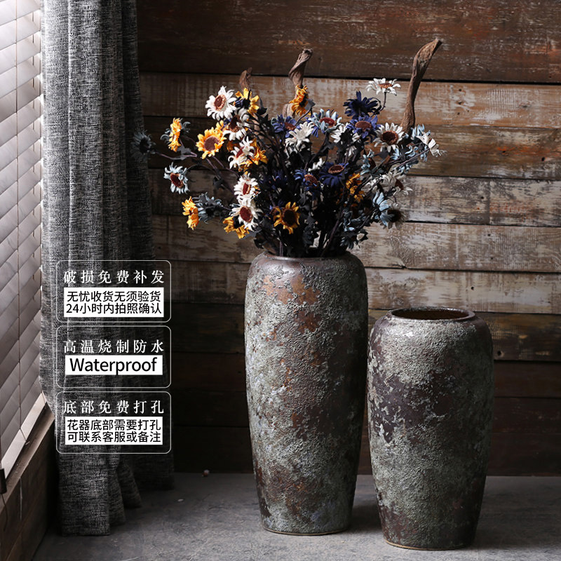 Ground vase large rural Chinese style restoring ancient ways is inserted dried flowers coarse pottery sitting room hotel villa do old ceramic furnishing articles