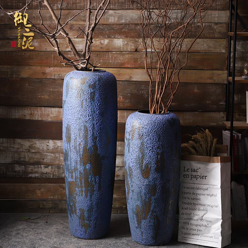 Big blue porcelain vase restoring ancient ways American ground dried flower arranging flowers home porch adornment of I sitting room furnishing articles