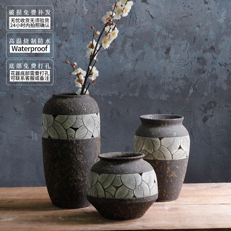 Manual rural ceramic coarse TaoHua machine dry flower arranging flowers furnishing articles zen tea room vases, ceramic flower pot clay POTS