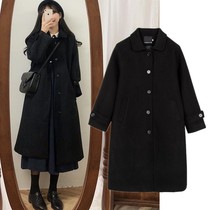 Large size Hepburn wind woolen coat womens autumn and winter 2021 loose thick woolen coat small man medium and long