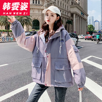  2021 autumn and winter girls  new lamb wool coat junior high school and high school students loose contrast tooling cotton coat cotton suit