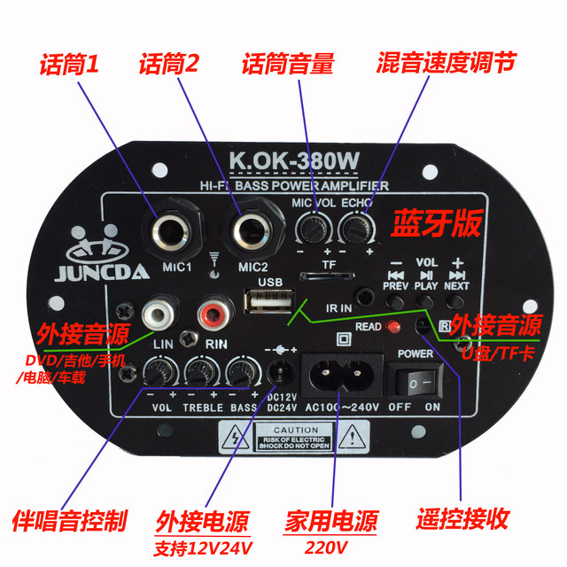 Subwoofer board dual microphone with Bluetooth 220V12V24V high power car onboard motor audio motherboard modified speaker accessories Subwoofer board dual microphone with Bluetooth 220V12V24V high power car onboard motor audio motherboard modified speaker accessories