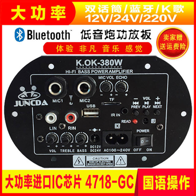 Subwoofer board dual microphone with Bluetooth 220V12V24V high power car onboard motor audio motherboard modified speaker accessories Subwoofer board dual microphone with Bluetooth 220V12V24V high power car onboard motor audio motherboard modified speaker accessories