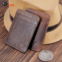Brief small portable bank card Baotou layer Bull Leather Card Clip Identity Bag Name Sheet Clip Small Card Bag
