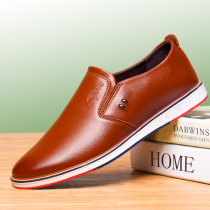 Official Nets Red Dragonflies Fall New Soft Bottom Tide Shoes 100 hitch Han version Leisure leather shoes Mens flat Flat-bottomed Shoes Sloth