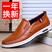 Official website Red dragonflies mens casual leather shoes Korean version Trend 100 hitman a foot pedal mens shoes youth soft bottom soft face