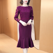 Middle-aged and elderly womens lace 40-year-old female spring dress mother dress 2020 new slim temperament thin foreign atmosphere