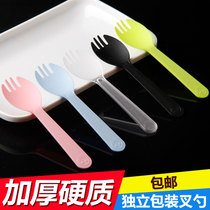 Disposable Spoon Alone Packaging Plastic Cake Fork Spoon Sweet Pudding Ice Cream Spoon Fruit Fork Thickened Small Spoon