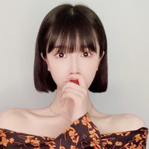 Comic bangs wig female short hair full headgear Real hair Bobble head wig set natural girl real hair round face