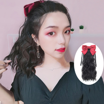 Bow wig Ponytail curls Tie-up wool roll net red high ponytail wig female long hair fluffy corn hot