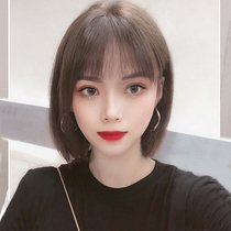 Wig Womens short hair Full headgear Long hair Real hair Real hair headgear Full true natural girl round face bobble head