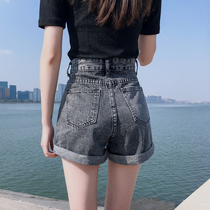 High-waisted denim shorts womens summer hot pants 2021 new Korean thin stretch thin crimped outer wear wide-leg pants