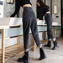 Smoke Grey Straight Barrel Jeans Womens Spring Dress 2022 New Retro High Waist Large Size Loose Old Daddy Haren Pants Tide