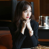 Star in the same small suit woman jacket forged face collar Long paragraph 2022 new spring autumn casual professional black western suit