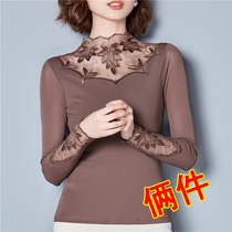 Plus velvet thick lace base shirt 2021 new womens autumn and winter wear small shirt foreign coat tide