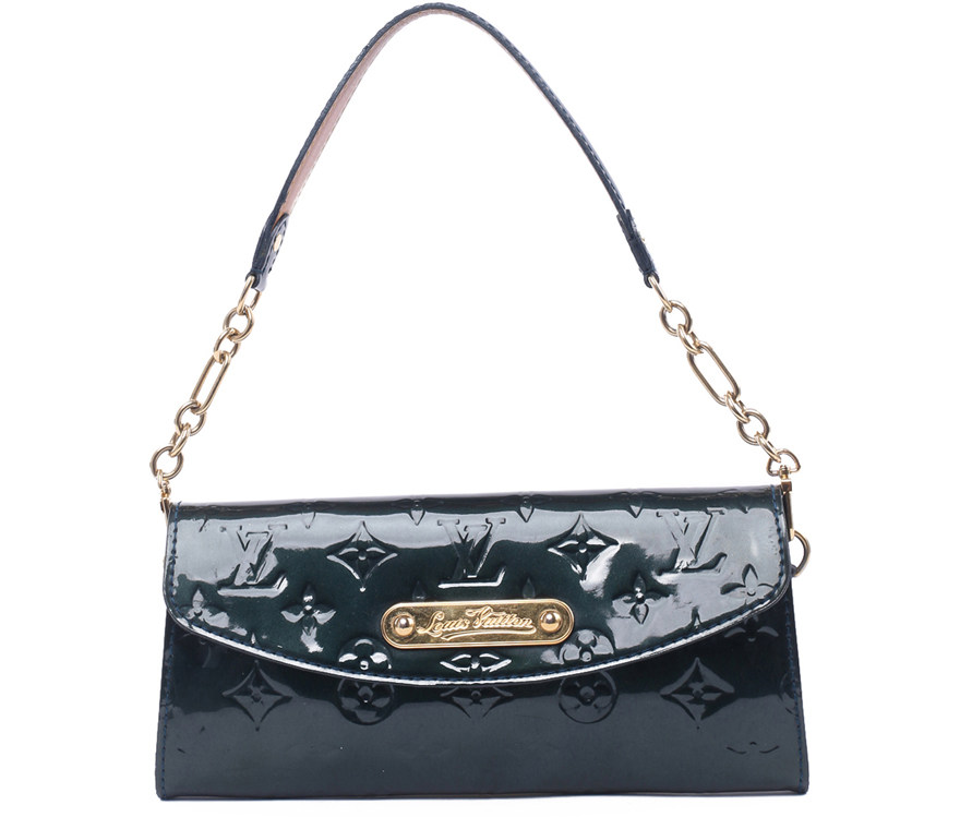 【85新】lv sunset boulevard墨绿色漆皮晚宴包 无尘袋