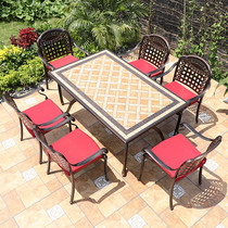 Outdoor marble tile tables and chairs courtyard cast aluminum outdoor European style combination open-air tea terrace garden furniture